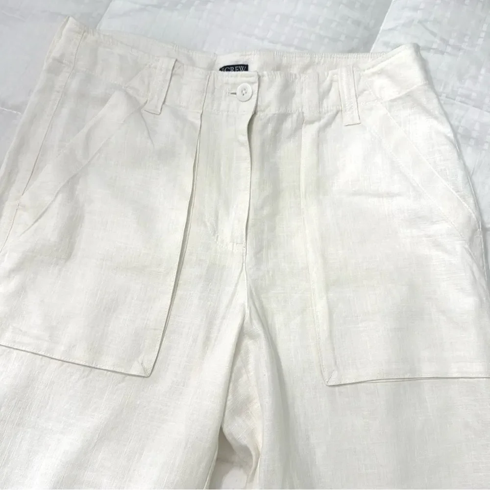 J.Crew Linen Lyocell Utility Pants 6P Ivory Tapered Pocket Front Flat Front